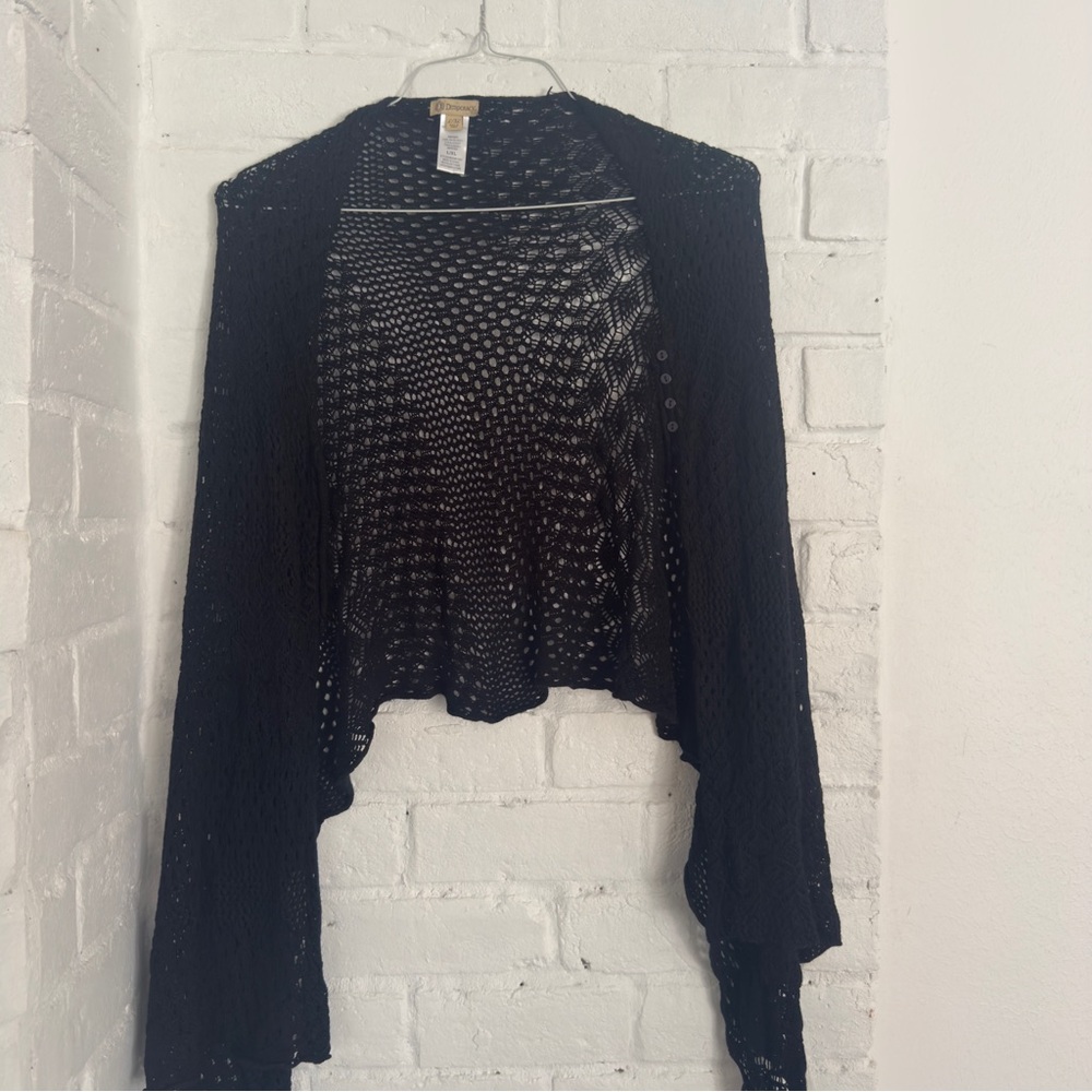 Democracy Open Knit Black Shoulder Shrug Cardigan L XL